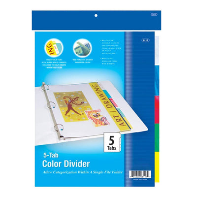 Kicko 3-Ring Binder Dividers - Pack of 6 Clear File Dividers with 5 Insertable Color Tabs