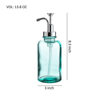 12 &10 Ounce Blue Glass Soap Lotion Dispenser Set, Unique Design Pump for Bathroom