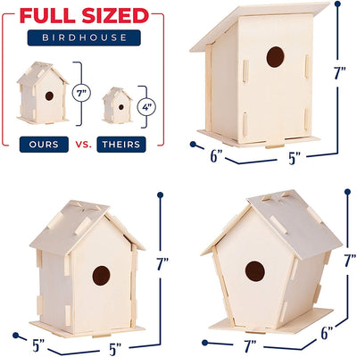 12 Wooden Birdhouses - Crafts For Girls And Boys - Kids Bulk Arts And Crafts Set