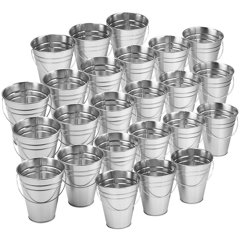 Kicko 24 Pack Large Galvanized Metal Buckets with Handles - 5 x 4.5 Inches Unique Goody