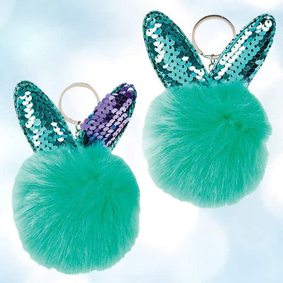 Kicko Pom Pom Bunny Keychain - Set of 12 3.75 Inch Soft Bunny Ears Key Chain in Assorted