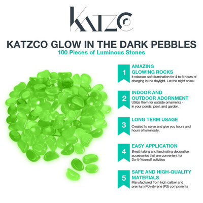 Katzco Glow in The Dark Pebbles - 100 Pieces of Luminous Stones - Perfect DIY Decoration