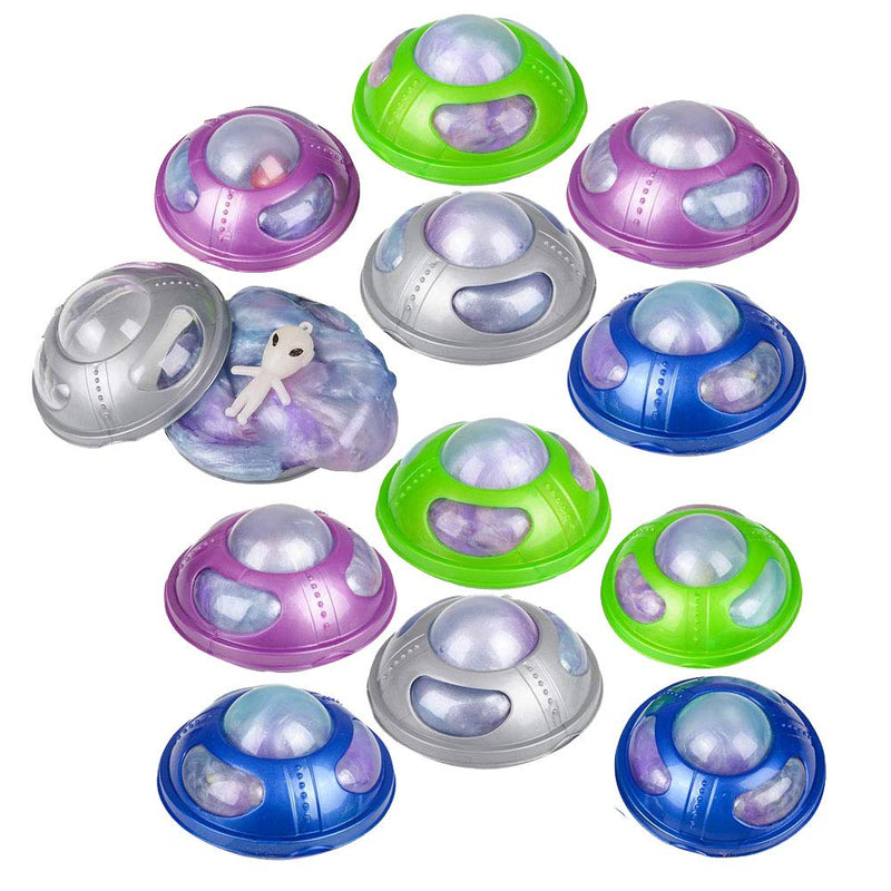 Kicko Rainbow UFO Alien Slime - Pack of 12 Colored, Gooey Slimes with 3 Inch Alien UFO