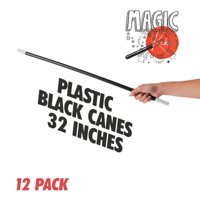 Kicko Black Plastic Canes - 12 Pack - 32 Inches - for Kids, Arts, Crafts, Party Favors