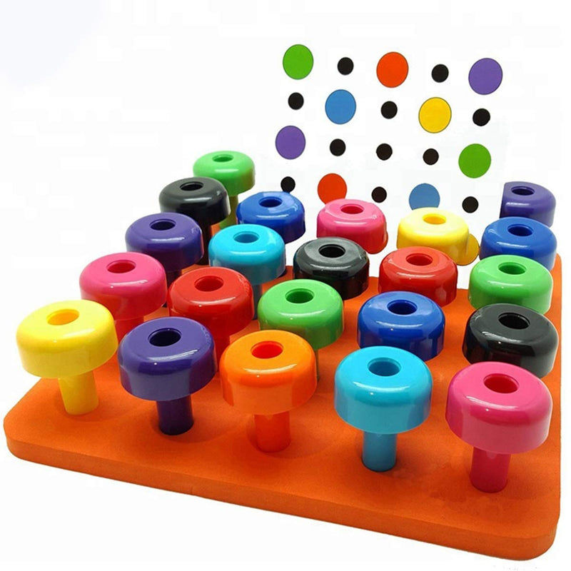 Kicko Stacking Pegs with Board - 8.5 Inch Square Board, 2 Inch Pegs - Includes 2 Boards