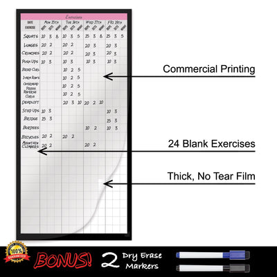 Dry Erase Workout Calendar Planner - Pink Workout Planner for Women with a Fitness