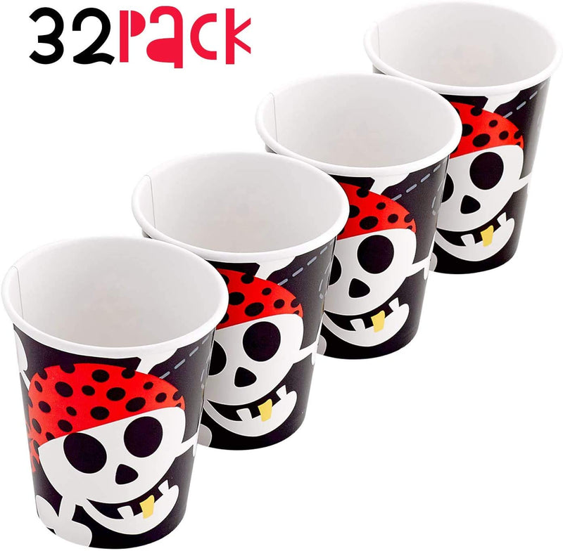 Kicko Pirate Paper Cups - 32 Pack - 9 Ounces - Disposable Drinking Glasses - Dinner