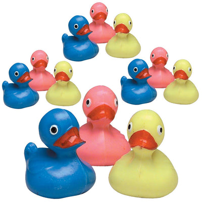 Kicko Plastic Ducks - 12 Pack - Assorted, 2 Inch - Floating Ducks for Kids Party Favors