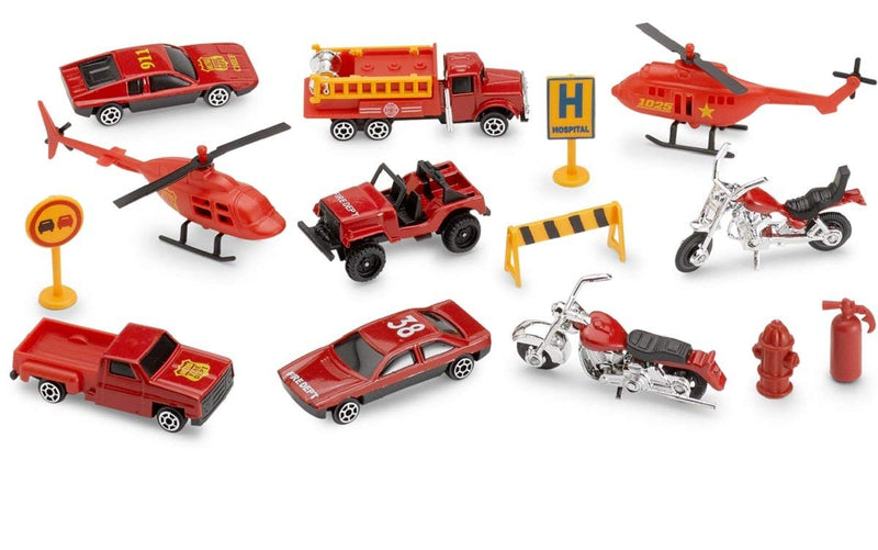 Kicko Rescue Vehicles Emergency Fire Collection - 15 Piece Vehicle Set Including Tractor