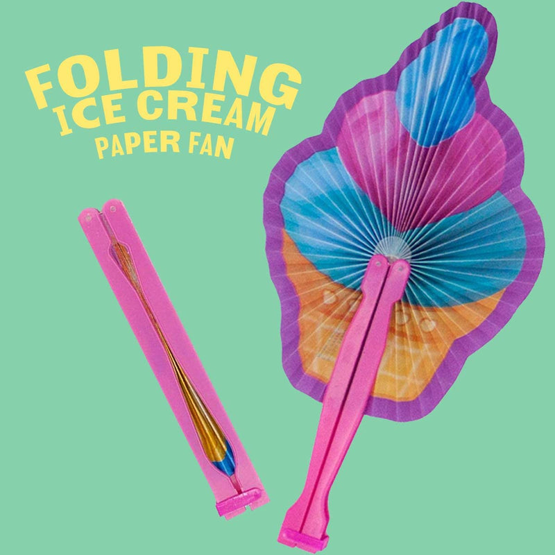 Kicko 10 Inch Folding Ice Cream Paper Fan - 12 Pieces of Accordion Style Multicolored