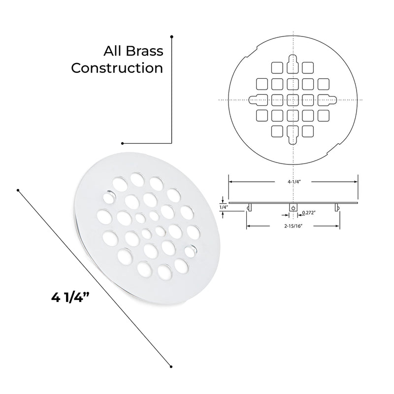 Shower Drain Cover, All Brass Construction (Shower Drain Cover, Chrome