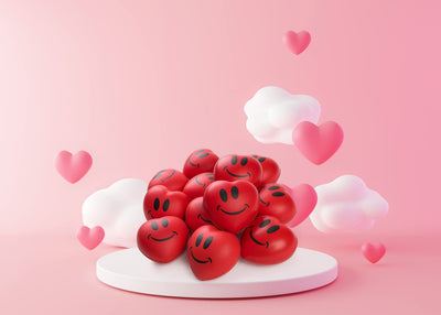 Heart Stress Balls - Valentines Day Red Hearts 3" Smile Face Squeeze Stress