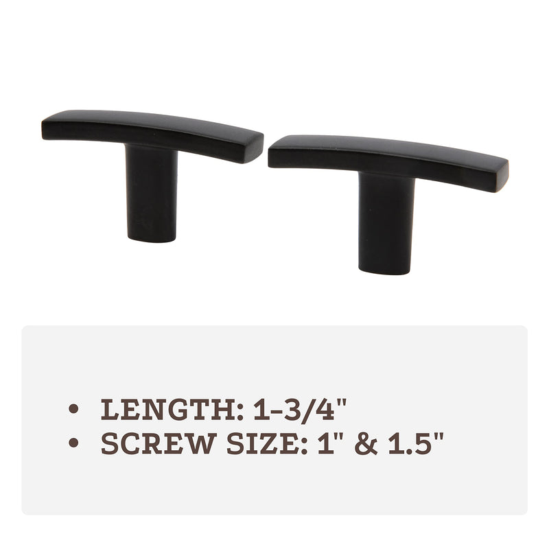 Aviano Modern Curved Subtle Arch Handle Pull (T- Knob, Matte Black