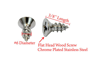 6 X 3/8'' Chrome Coated Stainless Flat Head Phillips Wood Screw, (25 pc), 18-8 (304