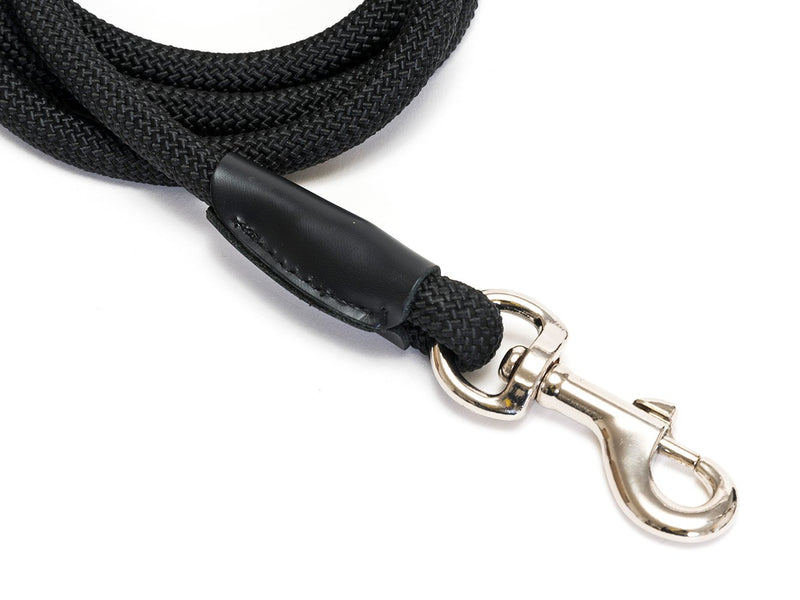 Robust Rope Dog Leash  With Padded Handle  Reflective Hand Loop  Black