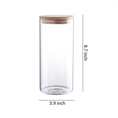 47 Ounce Clear Glass Storage Jar With Beech Wood Lid Set of 2 Glass Canister With Airtight