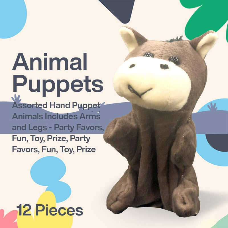 Kicko Animal Puppets 8.25 Inches - 12 Pieces - Assorted Hand Puppet Animals Includes Arms