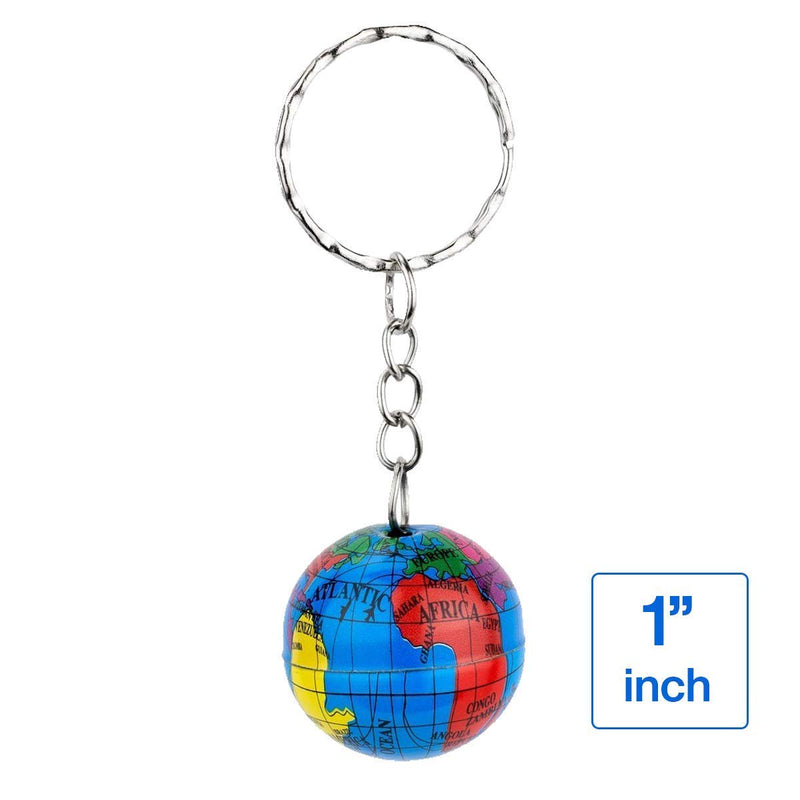 Kicko 1 Inch Globe Keychain - 12-Pack Mini Backpack Hook for Travelers - Keyring for Bag