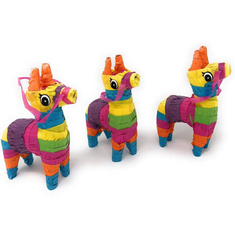 Kicko 3 Pack Mini Donkey Pinatas - 4 x 7 Inches - Bright and Colorful Party Supplies