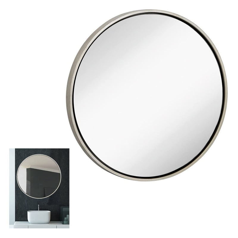 Hamilton Hills Round Framed Mirror - 32" Silver Circle Frame Wall Mirror - Large Modern