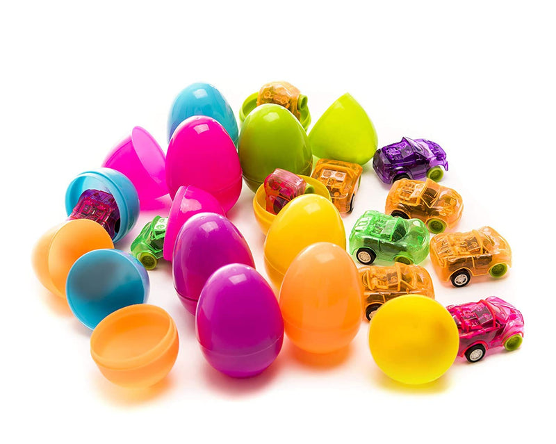 Kicko Mini Pull Back Car Filled Surprise Eggs - 12 Pack - 2 Inch - for Kids, Party Favors