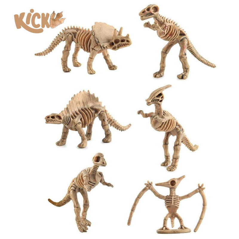 Kicko Assorted Dinosaur Fossil Skeleton - 12 Pack - 3D Toy Figures - for Pretend Play