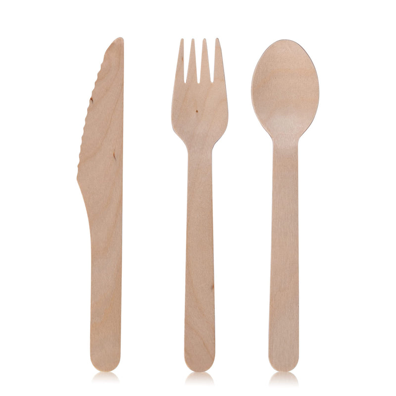 Disposable Wooden Cutlery 600 Set (200 Forks, 200 Knives, 200 Spoons) -