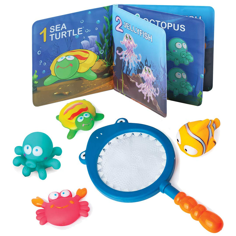 BUILD ME Baby Bath Book and Squirt Toys with Shark Net - Educational Waterproof Counting