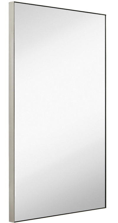 Contemporary Brushed Metal Wall Mirror | Glass Panel Black Framed Squared Corner Deep