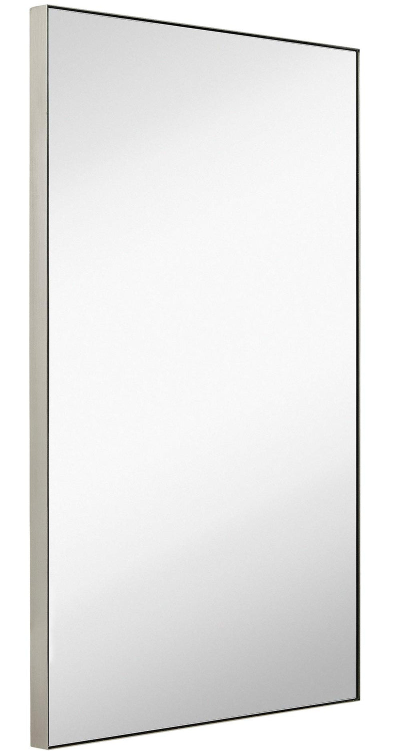 Contemporary Brushed Metal Wall Mirror | Glass Panel Black Framed Squared Corner Deep