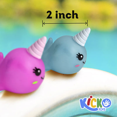 Kicko Narwhal Squirt Toy - Pack of 12 - 2 Inch Assorted Rubber Water Squirties - Bath