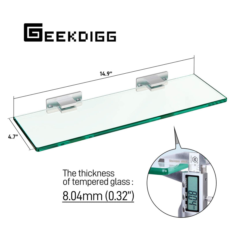 Geekdigg 2 Sets Bathroom Glass Shelf, No Drilling Shower Caddy Wall Mounted Rectangular