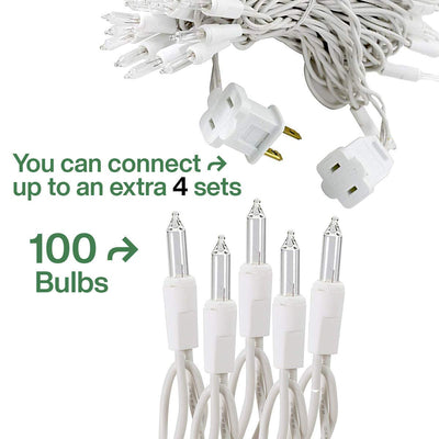 Kicko Christmas Light - 100 Count Clear Incandescent Light on White Wire for Christmas