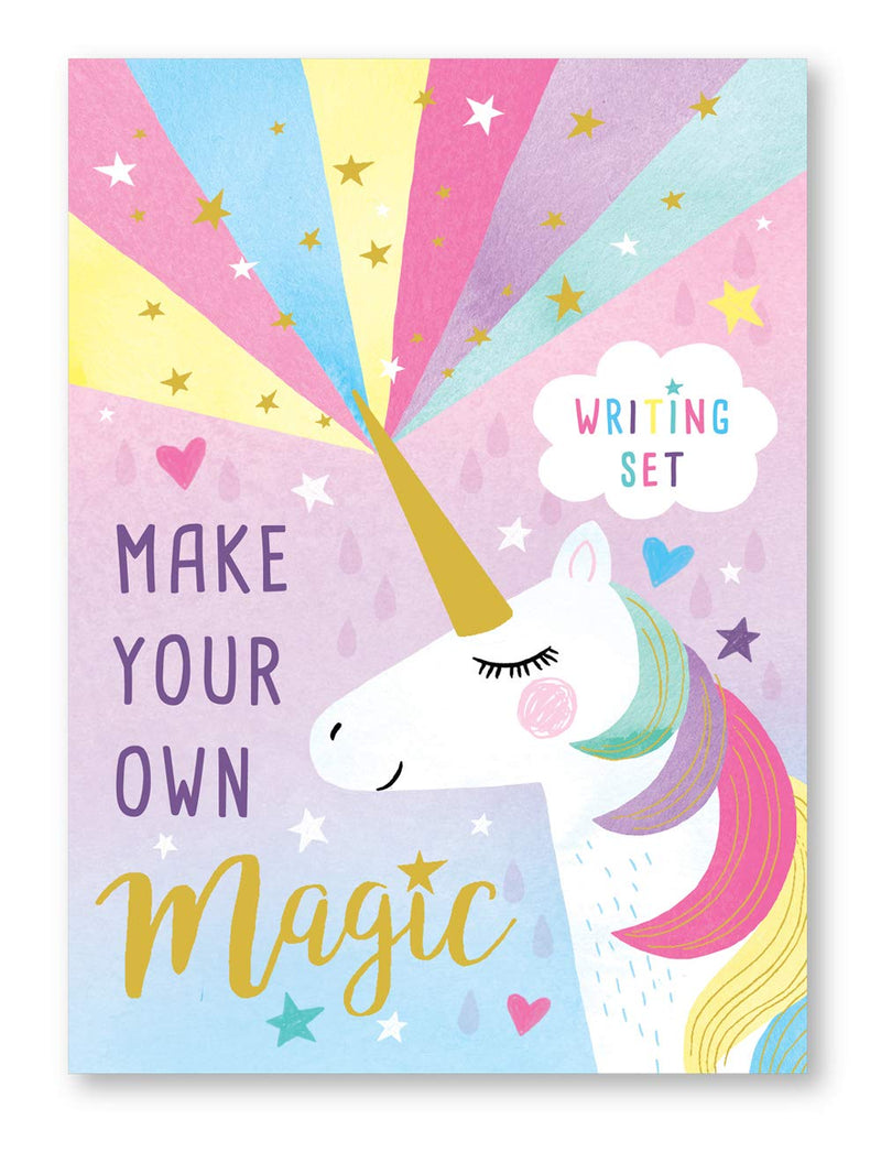 Jewelkeeper Rainbow Unicorn Design Writing Kit with Gold Foil, Girls Stationery Paper