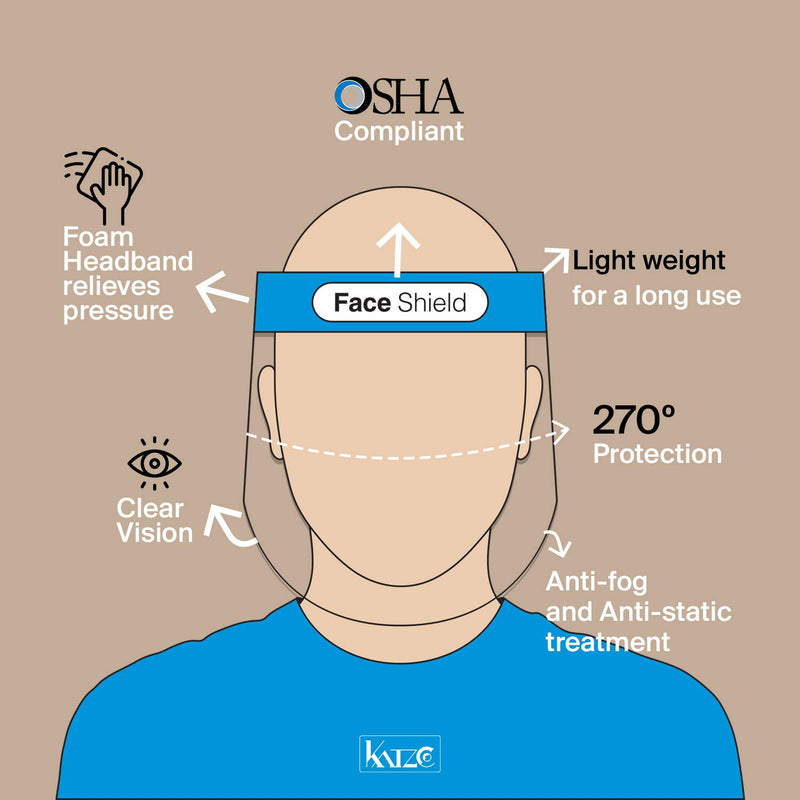 Katzco Reusable Face Shields - Clear Full Face Visor Mask with Removable Protective Film