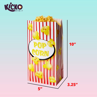 Kicko Paper Popcorn Bags - 96 Pack - Decorative and Biodegradable Snack Serving Bag -