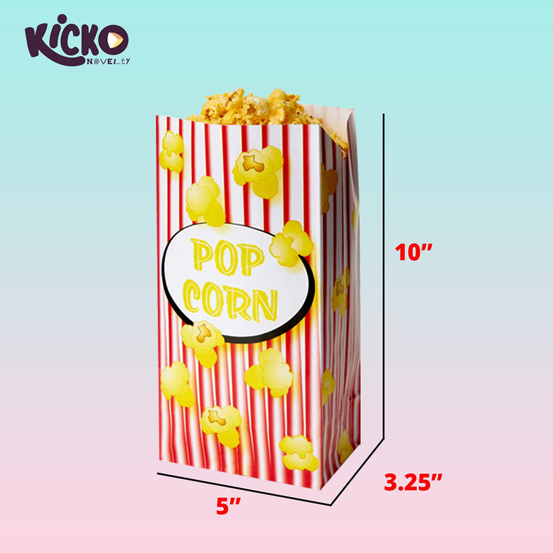 Kicko Paper Popcorn Bags - 96 Pack - Decorative and Biodegradable Snack Serving Bag -