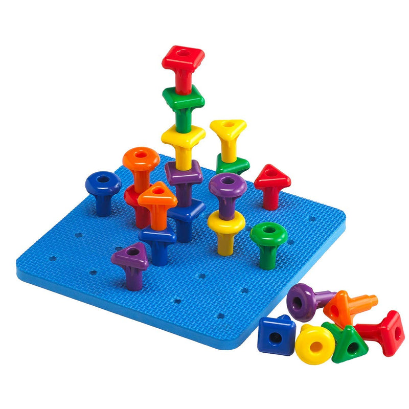 Kicko Stacking Pegs with Board - 8.5 Inch Square Board, 2 Inch Pegs - Includes 2 Boards