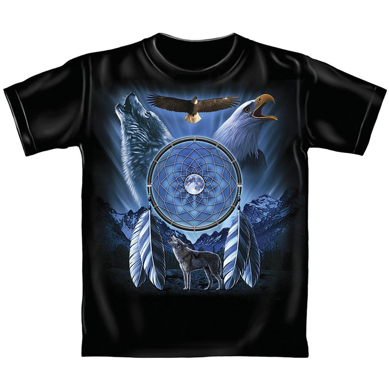 Wolf/Eagle Dreamcatcher Adult Tee Shirt (Adult XL) Blue