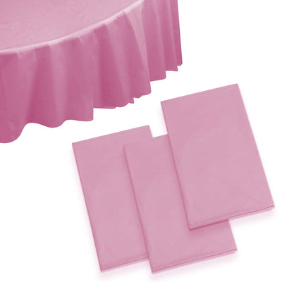 Kicko Lovely Pink Solid Round Plastic Table Covers - 3 Pack - 84 Inches in Diameter