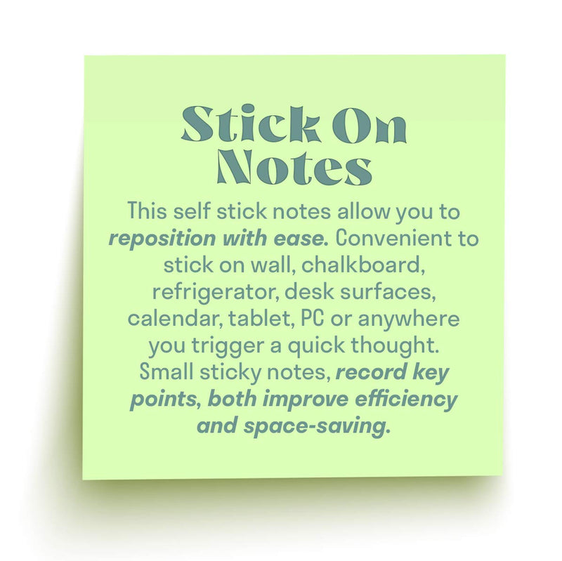 Kicko Stick On Notes - 12 Sticky Notepads, 1200 Sheets - 3 Inch Pastel Colored Removable