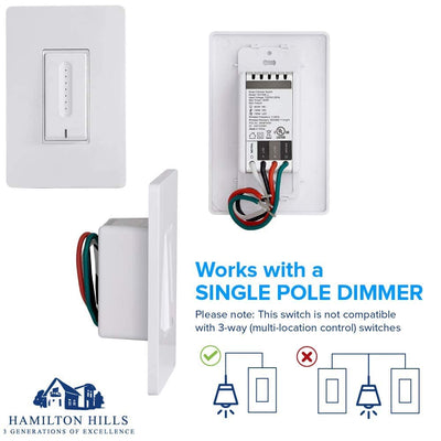 Certified Smart Dimmer LED Wall Switch with White Faceplate Compatible with Smart Home