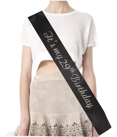 29th Birthday Sash And Tiara For Women - Fabulous Set: Glitter Sash + Waves