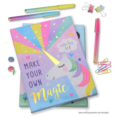 Jewelkeeper Rainbow Unicorn Design Writing Kit with Gold Foil, Girls Stationery Paper