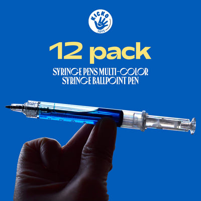 Kicko Syringe Pens - 12 Pack Multi-Color Syringe Pen - Writes in Blue or Black Ink