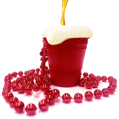 Kicko Red Shot Glass with Bead Necklace - Reusable Plastic Cups for Party Drinks