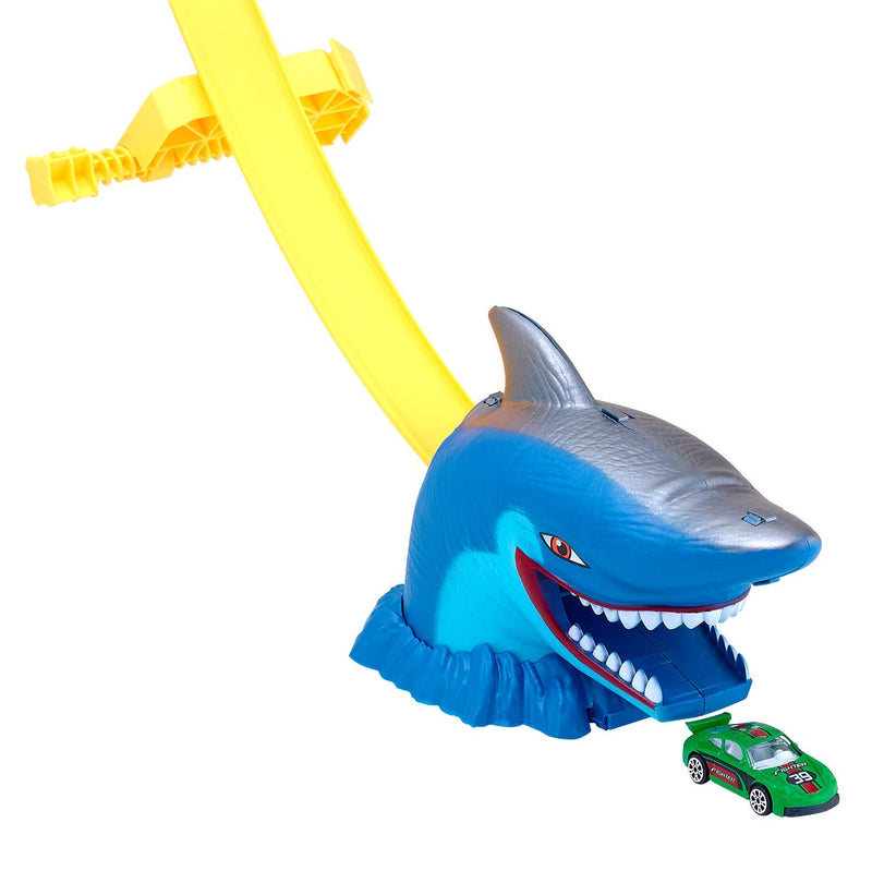 Kicko Megalodon Shark Racecar Track Set - Includes Shark Head, Car, Raceway, and Table