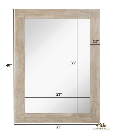 Hamilton Hills White Washed Wood Framed Mirror 30" x 40" Vanity Mirror Rustic Beach Feel