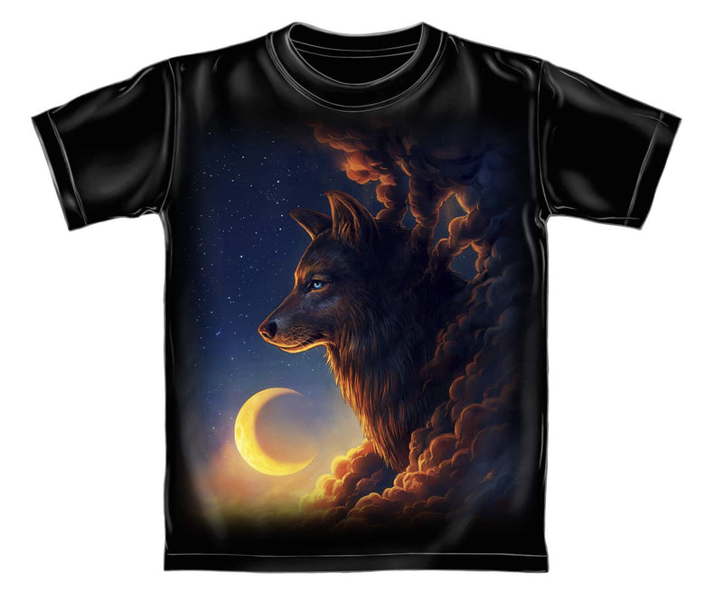 Golden Moon Wolf Black Youth Tee Shirt (Medium 8/10