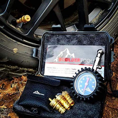 Boulder Tools Tire Deflators and 80 PSI Tire Pressure Gauge - Adjustable, Automatic